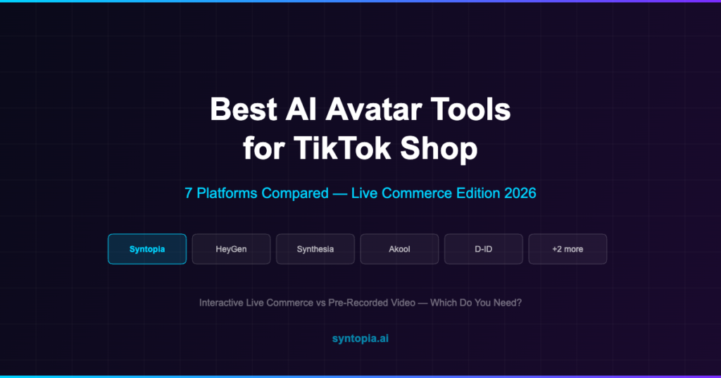 Best AI avatar tools for TikTok Shop live streaming compared - Syntopia HeyGen Synthesia Akool D-ID