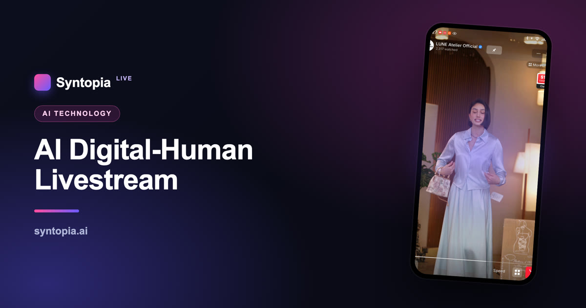 AI digital-human livestream with a photorealistic AI host presenting live to an audience